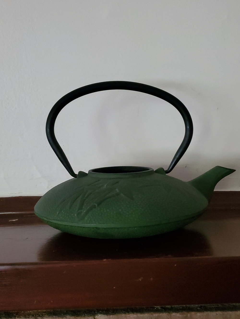 Green Cast Iron Teapot with Black Handle -